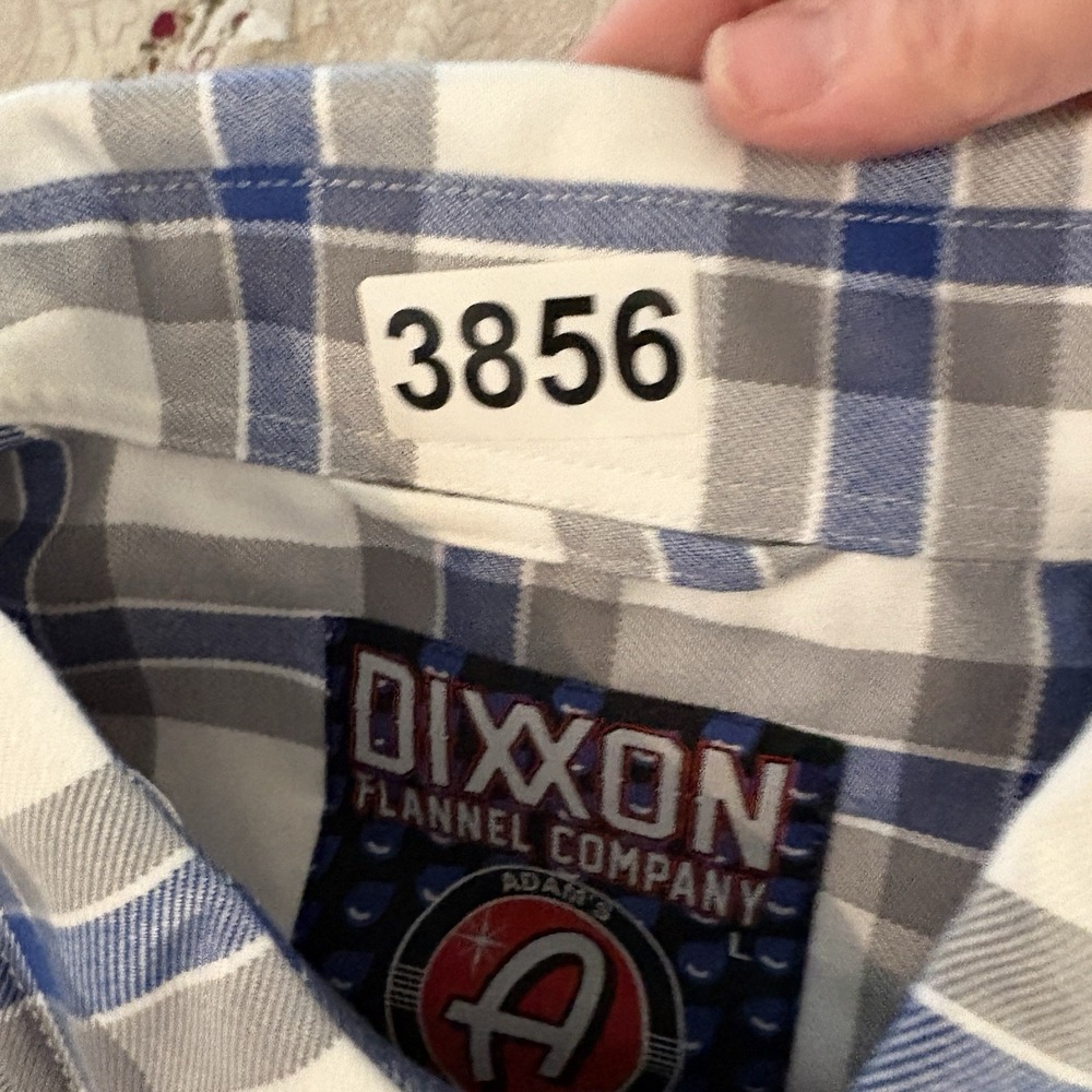 Dixxon Flannel Shirt Mens Large Adams Polishes RINSER White Gray Blue LS - Picture 16 of 16